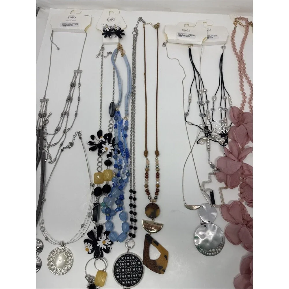Lot Of 17 Jewelry Necklaces CATO Statement Spring Summer Costume Long Flower